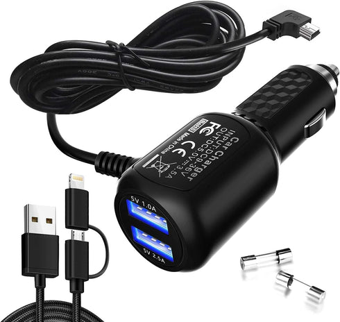 Car Charger for Garmin Nuvi, Garmin GPS Charger Cable,Mini USB Power Cord Cable Dual Port USB Vehicle Power Charging Cable Cord for Garmin Nuvi C2...
