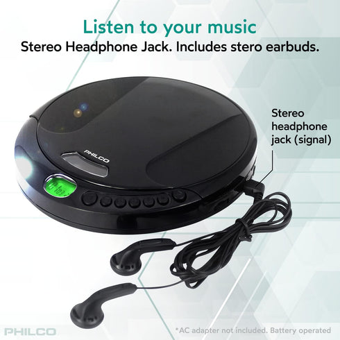 PHILCO Personal CD Player with 60 Second Anti-Shock - Portable, Compact, and Easy to Use - includes Headphones...