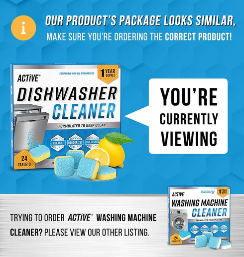 Dishwasher Cleaner And Deodorizer Tablets - 24 Pack Deep Cleaning Descaler Pods for Dish Washer Machine, Heavy Duty, Septic Safe, Natural Limescal...