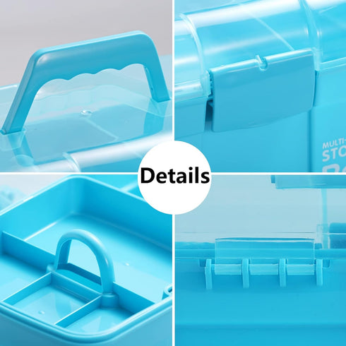 Kinsorcai 11'' Plastic Storage Box with Removable Tray, Multipurpose Organizer and Storage Case for Art Craft and Cosmetic (Blue)...