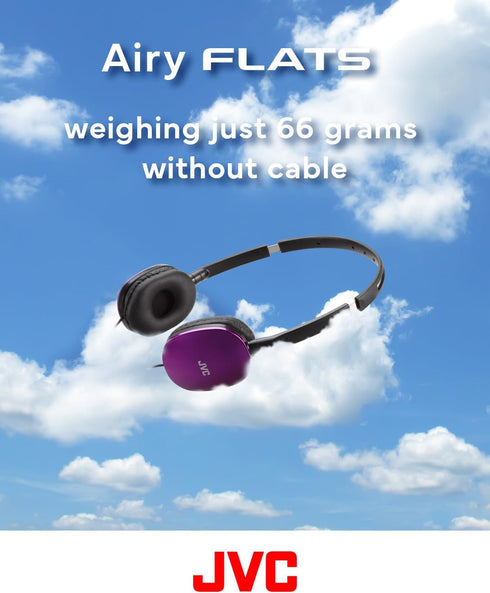JVC Violet Flat Foldable Colorful FLATS On Ear Headphones with Remote and Microphone, 3.94 foot Gold Plated 3.5mm Slim Plug - HAS160MV...