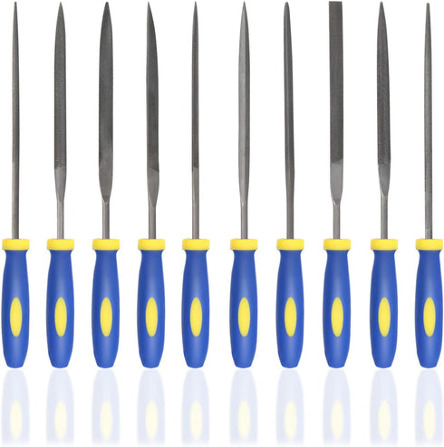 KALIM 10PCS Needle File Set High Carbon Steel File Set with Plastic Non-Slip Handle, Hand Metal Tools for Wood, Plastic, Model, Jewelry, Musical I...