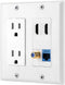 IBL-15A Power Outlet, 2 Port HDMI, 1 Cat6 Ethernet, 1 Coax Cable TV Wall Plate in White...