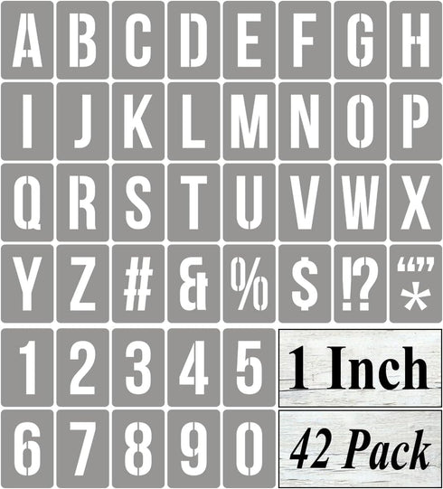 1 Inch Alphabet Letter Stencils for Painting - 42 Pack Letter and Number Stencil Templates with Signs for Painting on Wood, Reusable Numbers and L...