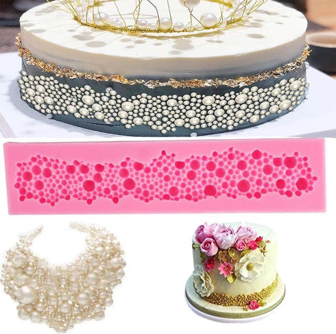 3-Pack Silicone Cake Border Mold Pearl Fonfant Mould Chain Rope Bead Lace Border Mold for Sugar Craft Cupcake Toppers Wedding Party Cake Decor...