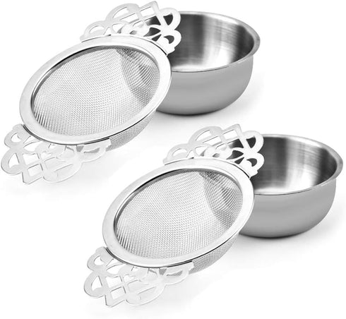 Picowe 2 Pack Tea Strainer Bowl, Stainless Steel Sliver Tea Strainers for Loose Tea Fine Mesh for 2.5-4 Inch Cup Mouth...