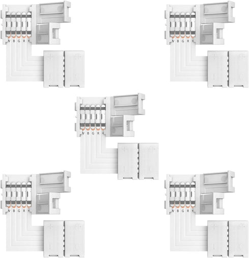 SUPERNIGHT RGBW LED Strip Connector 5 Pin L Coner Connectors for 10 mm Wide 5050 and 3528 LED Indoor String Lights Extending Connection...