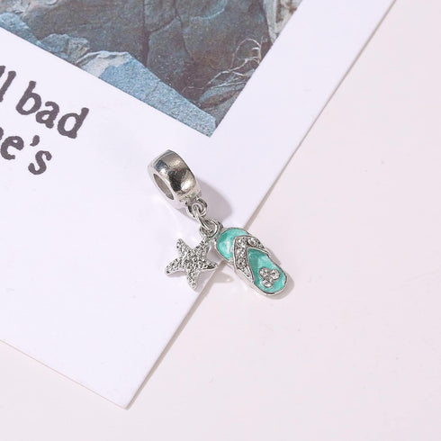 Lifequeen Beach Charms Starfish Flip Flop Sliper Dangle Birthstone Birthday Charm Beads for Bracelets (Starfish Flip Flop Shoe)...