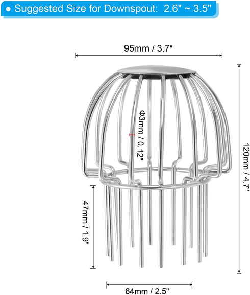PATIKIL Gutter Guard, 304 Stainless Steel Down Pipe Filter, Anti-Blocking Line Cap Drain Cover Downspout Protector for Blockage Leaves Debris, 3 I...