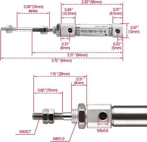 Stainless Steel Slim Air Pneumatic Cylinder, CDJ2B 10-10, M5 Port, 10mm Bore, 10mm Stroke, Double Acting Single Rod...