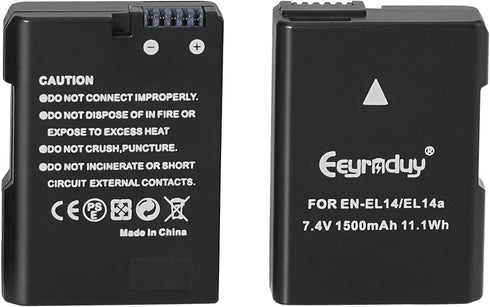 2-Pack of EN-EL14 / EN-EL14a Batteries for Nikon D5100 D5200 D5300 D5500 D5600 D3100 D3200 D3300 D3400 D3500 DF Coolpix P7000 P7100 P7700 P7800 Ca...
