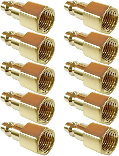 10PCS 1/4 Inch NPT Female Industrial Air Hose Quick Connect Plug Brass Finish Air Compressor Pneumatic Coupler Fitting Adapter...