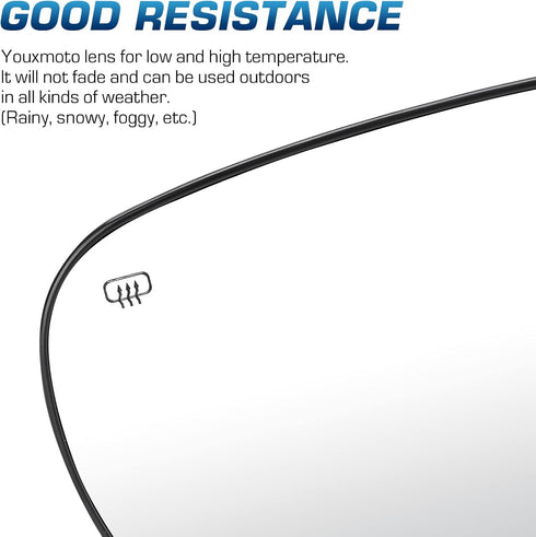 Youxmoto fits 68101146AA Passenger Right Side Heated Mirror Glass, 2011-2017 fit for Chrysler 200, 2012-2021 fit for Chrysler 300, 2011-2021 fit f...