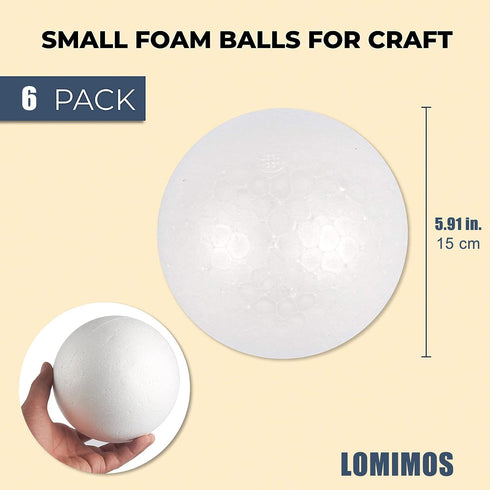 LOMIMOS 6pcs 6 Inch White Foam Balls, Polystyrene Craft Balls for Art Craft Household School Projects Christmas Easter Party Decorations...