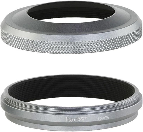 Haoge LH-X49W 2in1 All Metal Ultra-thin Lens Hood with Adapter Ring Set for Fuji Fujifilm FinePix X70 X100 X100S X100T X100F Silver Replaces Fujif...