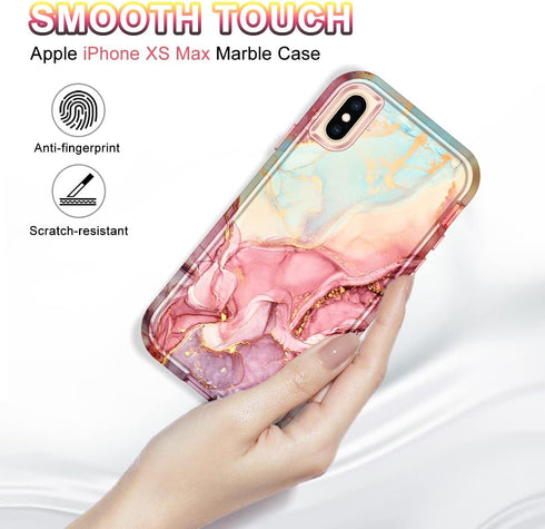 CASEFIV Compatible with iPhone Xs Max Case,Marble Pattern 3 in 1 Heavy Duty Shockproof Full Body Rugged Hard PC+Soft Silicone Drop Protective Wome...