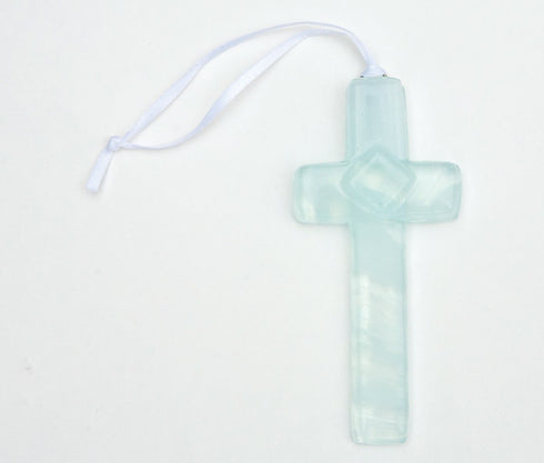 On Your Baptism Beautiful Baby Handmade Aqua Glass Cross - Treasured Baptism Gift for Baby Girl or Boy...