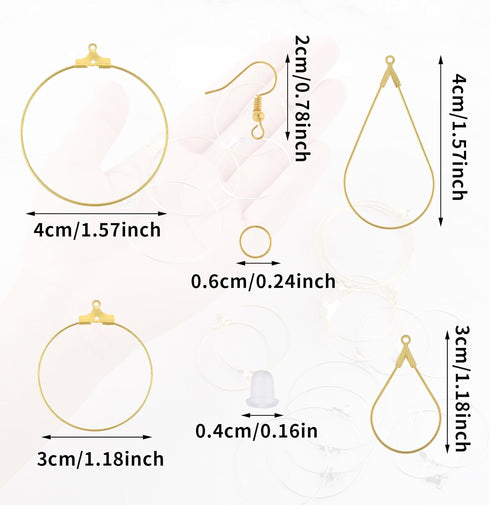 200PCS Earring Making Kit Beading Hoop Earring Finding Hoop Open Beading Hoops Bulk Earring Wire Hoops for DIY Earring Jewelry Craft Supplies Tear...