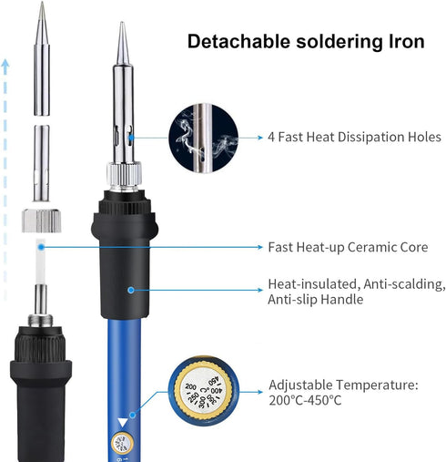Soldering Iron Kit, 11-in-1 60W 110V US Plug Adjustable Temperature Electric Soldering Gun Welding Tools with for Soldering and DIY Solder Electro...