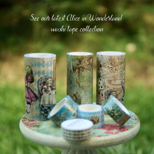 Alice in Wonderland Tea Party Washi Tape Set, Reusable Sticker Tape Roll, Versatile Crafting Supplies, Extra Long Tape, 10 Meters (394 Inches) Lon...