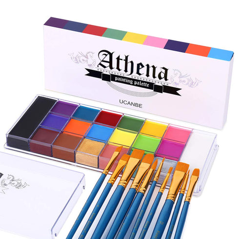 UCANBE Face Body Paint Set-Athena Painting Palette,10 Professional Artist Brush,Large Deep Pan Ideal for Halloween Cosplay Party SFX Arty Stage Ma...