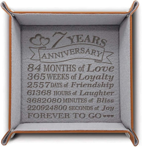 BELLA BUSTA-Traditional Wool 7 years Anniversary-Forever to go-Engraved Wool Tray with Breakdown Dates-Storage & Organization Jewelry Trays (Anniv...