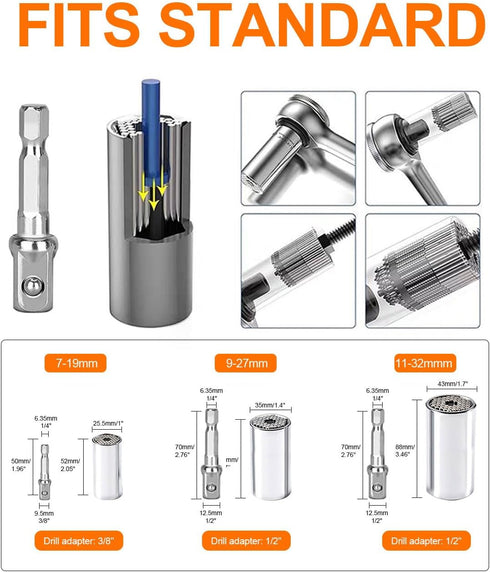 Universal Socket Tools Gifts for Men-Socket Set with Power Drill Adapter(7-19 MM) Birthday Gifts for men Christmas Gifts for Dad Husband...