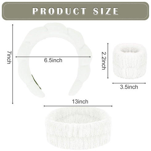 YISSION Spa Headband & Wristband Set Puffy Skincare Headband & Wrist Bands for Washing Face Makeup Sponge Facial headband & wrist towels for Women...
