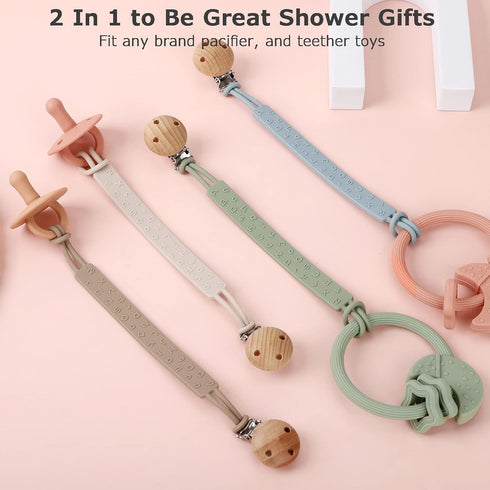 2 Pack Pacifier Clips for Baby Boys and Girls, One-piece Silicone Pacifier Chain with Clip for Binky, Teether Toys, BPA free, Flexible and Durable...