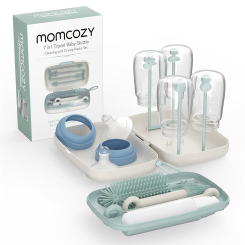 Momcozy Bottle Brush Set - Baby Bottle Cleaner Kit with Silicone Brush, Nipple Brush, Straw Brush, Soap Dispenser, Drying Rack - 7 in 1 Bottle Cle...