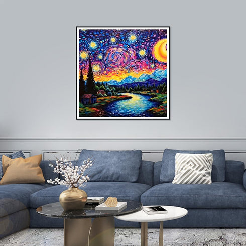FHBUBPUP Starry Night Diamond Painting Kits for Adults, Starry Sky Diamond Art Kits, Full Drill Round Gem Art, DIY Landscape Paint with Diamond Be...