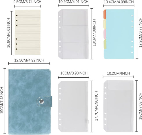 FYY Leather A6 Binder 6 Ring Binder Notebook - Refillable Notebook A6 Planner Binder with Binder Pockets, A6 Dividers, A6 Refill Paper, PU Leather...