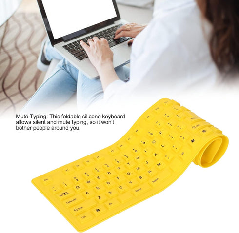 ASHATA Foldable Silicone Keyboard USB Wired Keyboard Mute Waterproof Rollup Keyboard for PC Laptop Notebook, 2 Color, 108 Keys(Yellow)...