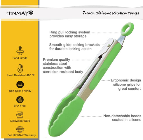 Mini Tongs with Silicone Tips 7 Inches Silicone Cooking Tongs, Set of 3 (Green)...