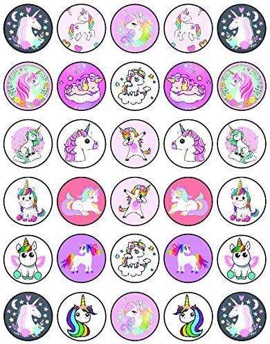 30 x Cupcake Toppers Themed of Unicorn Original Series Collection - Edible Cake Decorations | Uncut on Wafer Sheet...