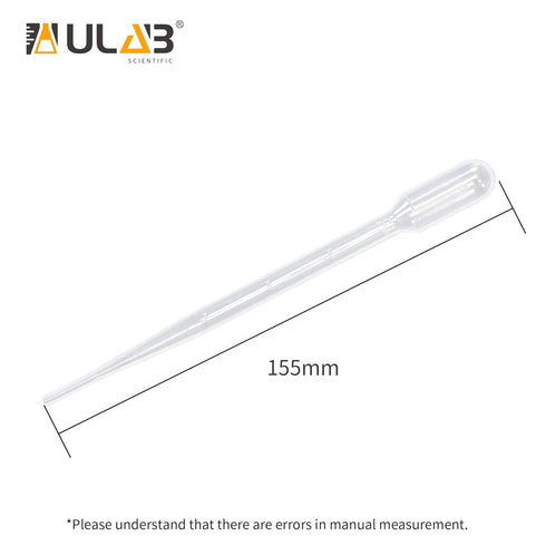 ULAB Sterile Transfer Pipette, Essential Oils Pipettes Vol. 5ml, 2ml Graduated, 0.5ml Graduation Interval, 155mm Long, Low-Density Polyethylene Ma...