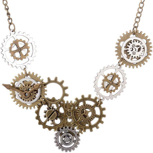 Steampunk Clock Necklace Choker Vintage Steam Punk Gears Sweater Chain Necklace Steampunk Accessories for Women Men...