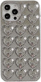 3D Love Heart Plating Silver Phone Case Compatible with iPhone 13 Pro Max,Electroplated Heart-shaped Luxury Retro Slim Soft Protective Bling Glitt...