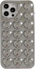 3D Love Heart Plating Silver Phone Case Compatible with iPhone 13 Pro Max,Electroplated Heart-shaped Luxury Retro Slim Soft Protective Bling Glitt...