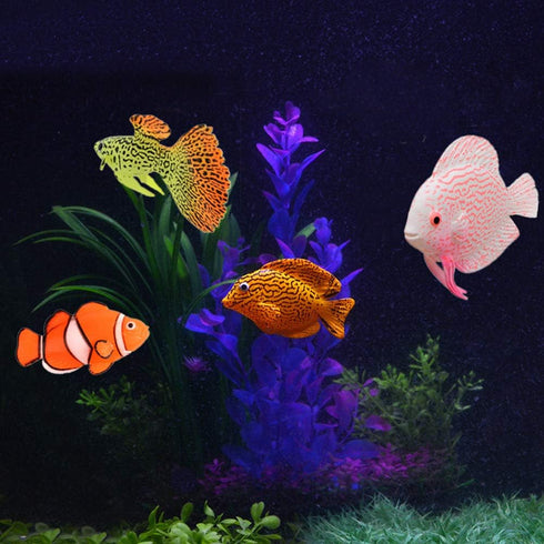 4Pcs Artificial Silicone Tropical Fish, Aquarium Artificial Fishes Glowing Effect Moving Fish Silicone Floating Fishes for Fish Decoration...