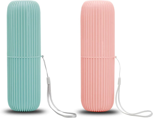 Toothbrush Cup Portable Toothbrush Holder Multifunction Travel Cup Organizer Toothbrush Case and Carrier for Bathroom School Business Trip 2Pack(P...