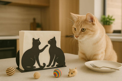 Mango Steam Tabletop Napkin/Tissue & Letter Holder For Home, Kitchen, Restaurants (Cat, Black)...