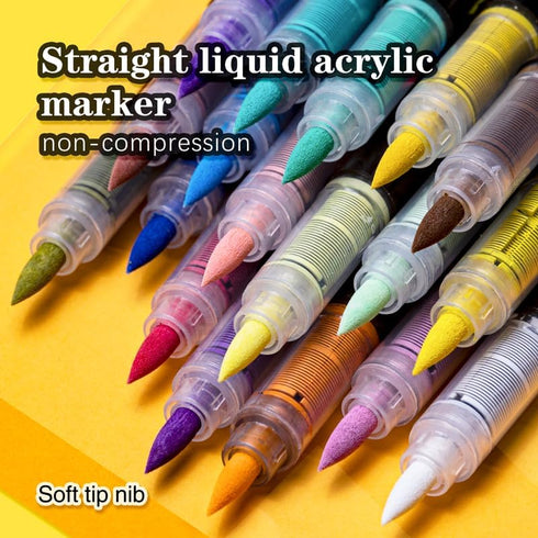 Guangna Direct Liquid Soft Head Acrylic Marker Pen 12 Colors Student Special Non-Transparent Stackable Watercolor Pen Marker Pen DIY Journal Graff...
