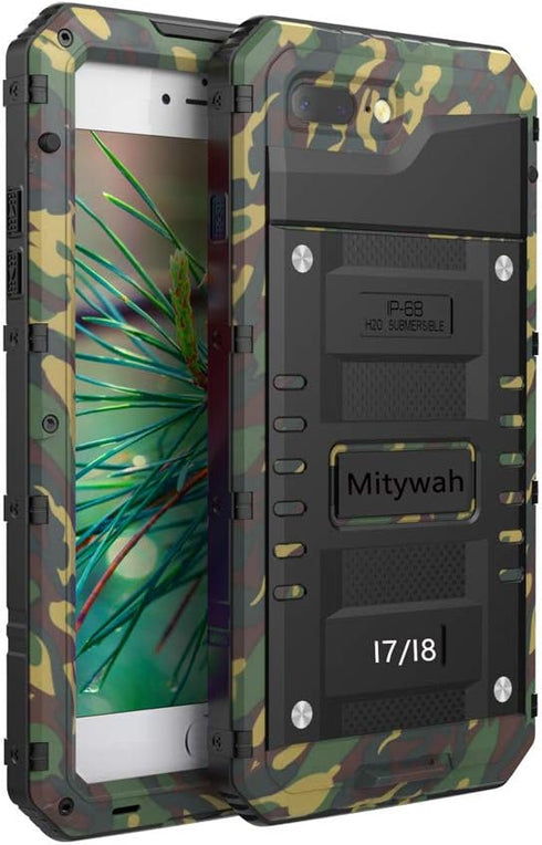 Mitywah Waterproof iPhone 7/8 Case - Heavy Duty Metal, Full Body Protection, Built-in Screen, Shockproof, Dustproof, Military Grade Defender, Camo...