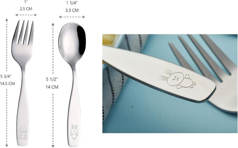 Exzact Children Flatware 6pcs - 3 x Forks, 3 x Spoons - Toddler Utensil Kids Silverware Cutlery Stainless Steel - Dishwasher Safe...