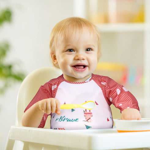 Zhanmai 8 Pack Baby Waterproof Sleeved Bib Infant Art Smock Apron Baby Bibs for Eating Long Sleeve Bibs for Babies Animal Pattern Toddler Bib with...