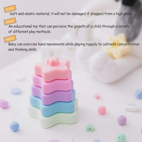 Promise Babe Stacking Toys, Silicone Stacking Rings Teething Toy with Star Shape, Soft Building Blocks, Montessori Early Educational Toy for 6 Mon...
