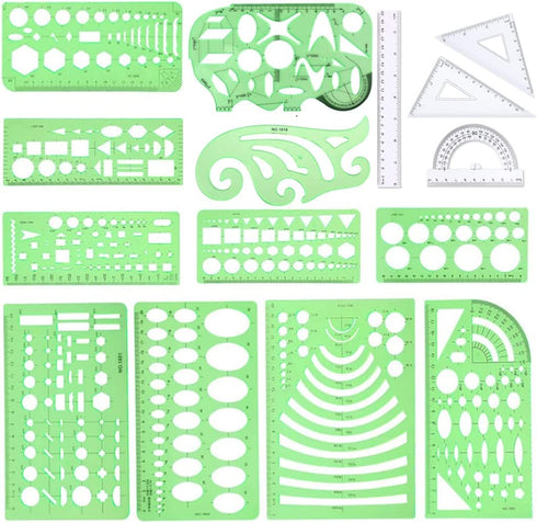 15Pcs Geometric Stencils Drawing Templates,Drawing Stencils Drafting Tools with Geometry Set,Circle,Curve Shape Stencils Drafting Tools for Drawin...