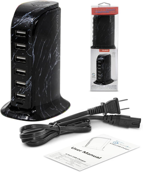 Aduro 40W 6-Port USB Desktop Charging Station Hub Wall Charger for iPhone iPad Tablets Smartphones with Smart Flow (Black Marble)...