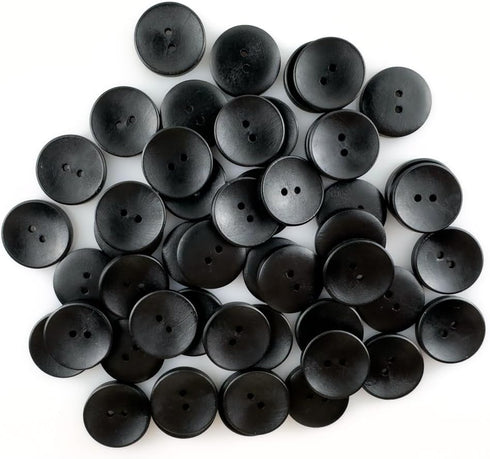 50 Pcs Classic Wooden Buttons, 1-Inch (25mm) Diameter - Black,Convex,2 Holes,for Sewing Projects...